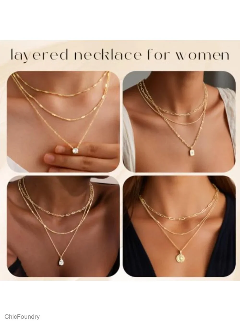 Layered Gold Plated Necklace Set for Women, 14K Gold Plated, Hypoallergenic,